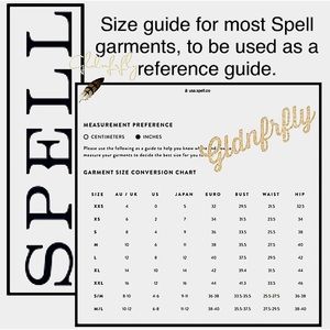 Spell and the Gypsy Size Guide in Inches for Reference use